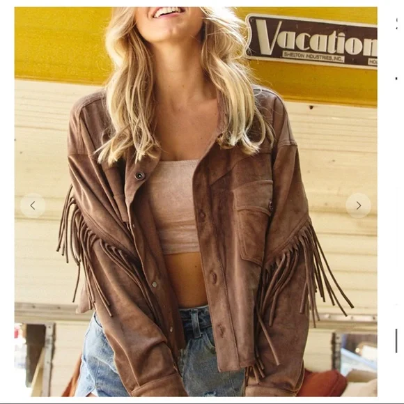 #44 Caroline Hippie Boho Chic  Fringe Faux Suede Jacket - Picture 7 of 7